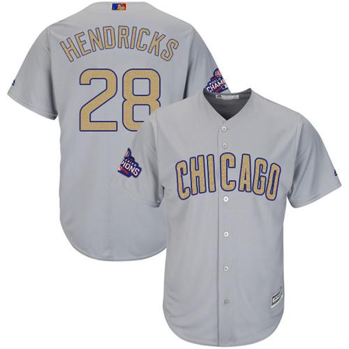 Cubs #28 Kyle Hendricks Grey Gold Program Cool Base Stitched MLB Jersey - Click Image to Close